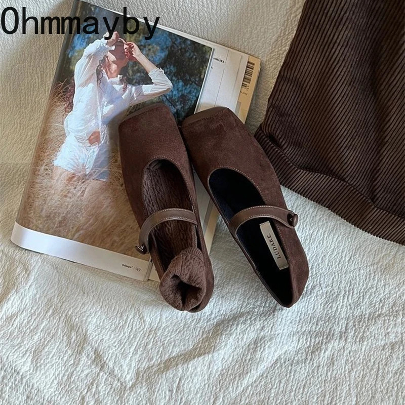 Vintage Slip On Women Mary Jane Shoes Fashion Square Toe Shoes 2026 Spring Casual Dress Ballet Flats hoes 260323