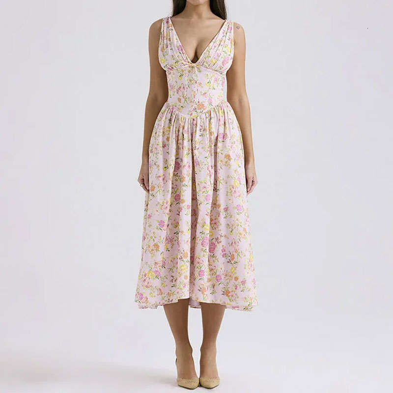 2026 Spring New Collection: Cross-Border European American Foreign Trade Women's Clothing - Elegant and Stylish Backless Printed Strap Long Dress