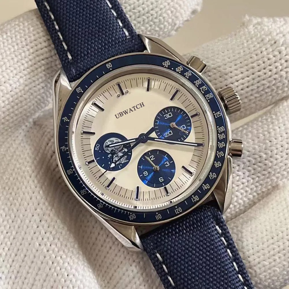 42MM Luminous Quartz Chronograph Movement Sport Mens Watches Battery Power Staineless Steel Working Subdials Men's Wristwatches With Nylon Strap