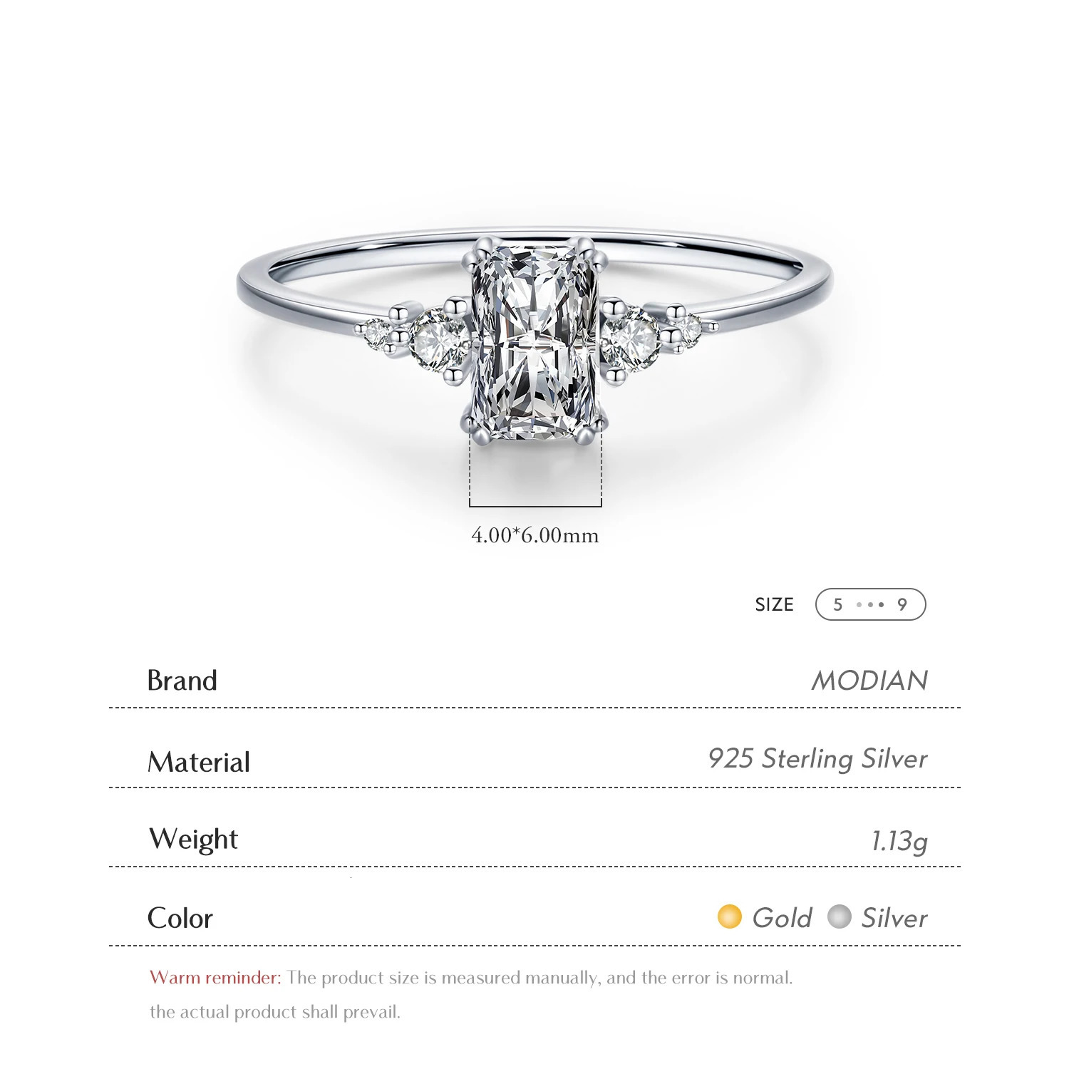 Modian Rectangle Ring Solid 925 Sterling Silver Clear Cubic Zirconia Finger Rings For Women Wedding Fine Jewelry Anel 260324