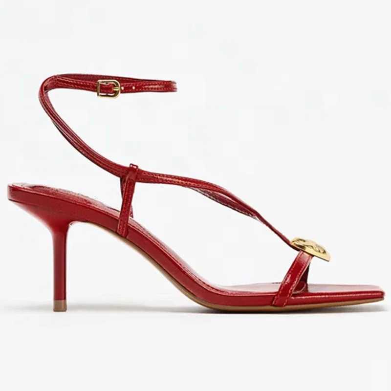 Red Sexy Metal Buckle High Heels Women Fashion Ankle Strap Wedding Party Shoes Ladies Square Toe Elegant Brand Sandals Women Z260330