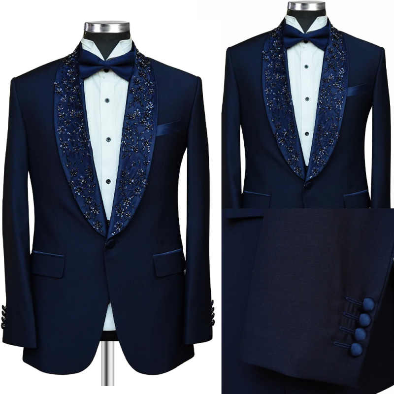 Classic Men Suits Slim Fit 2 Piece Jacket Pants Crystal Shawl Lapel Formal Occasion Party Banquet Customized Ropa Hombre