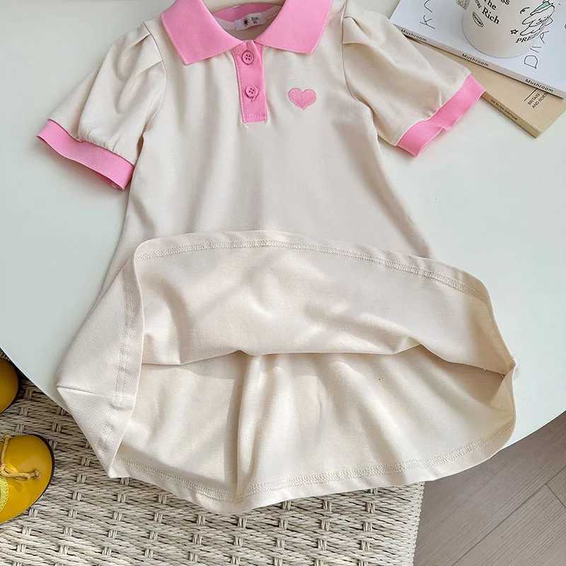 2026 Summer Stylish Girls Polo Shirt Dresses 1-7Y Trendy Embroidered Heart Lapel Dress for Kids Childrens Clothing OutfitT260330