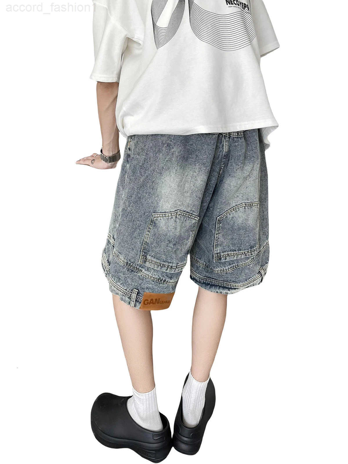 2025 Mens Summer Fashion Retro Solid Color Denim Shorts Men Loose Wide-leg Short Pants Male High Waist Casual Shorts D491 H260330