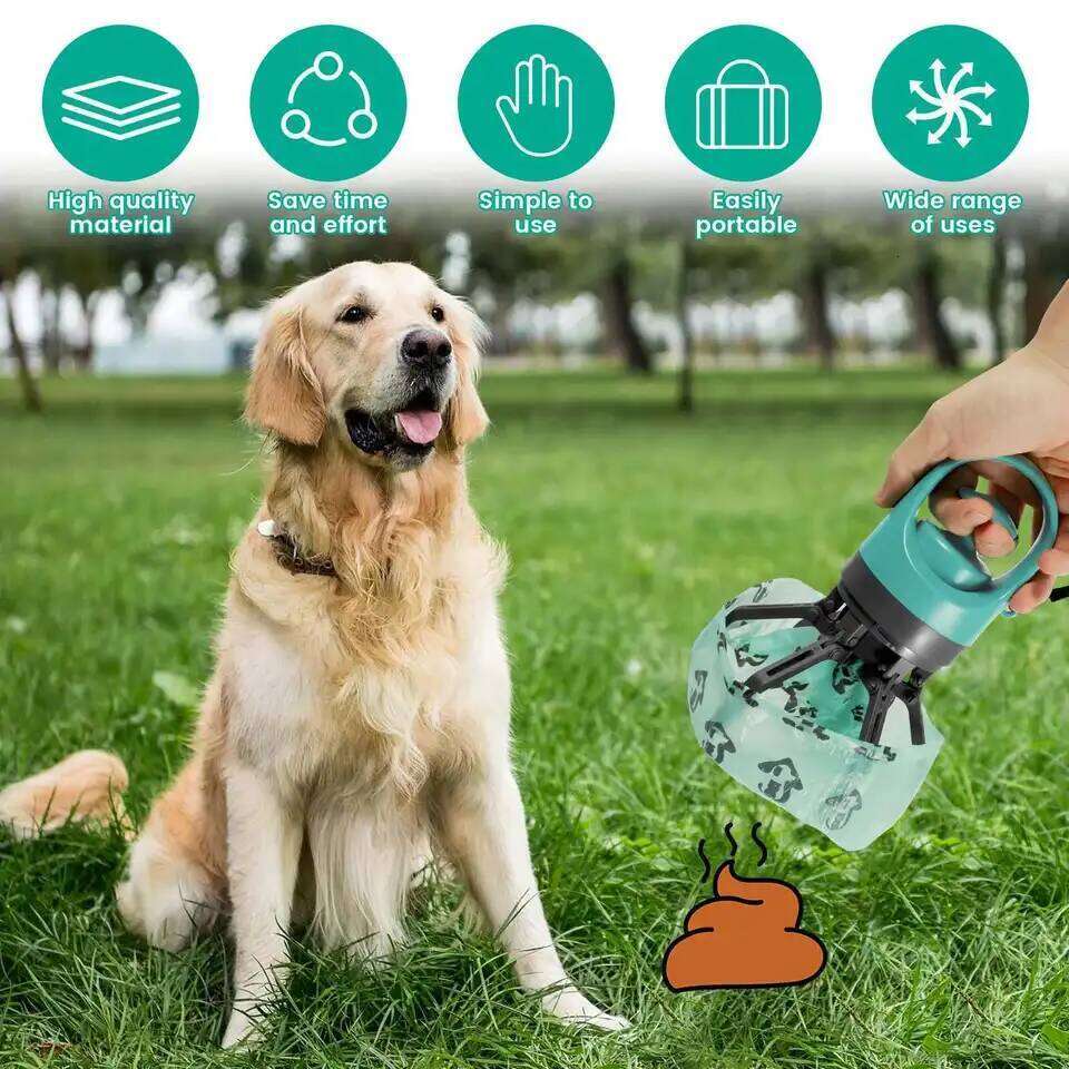 Portable Dog Pooper Scooper Outdoor Waste Pick-up Cleaner Built-in Garbage Bag Handheld Pet Poop Grabber No Touch Design