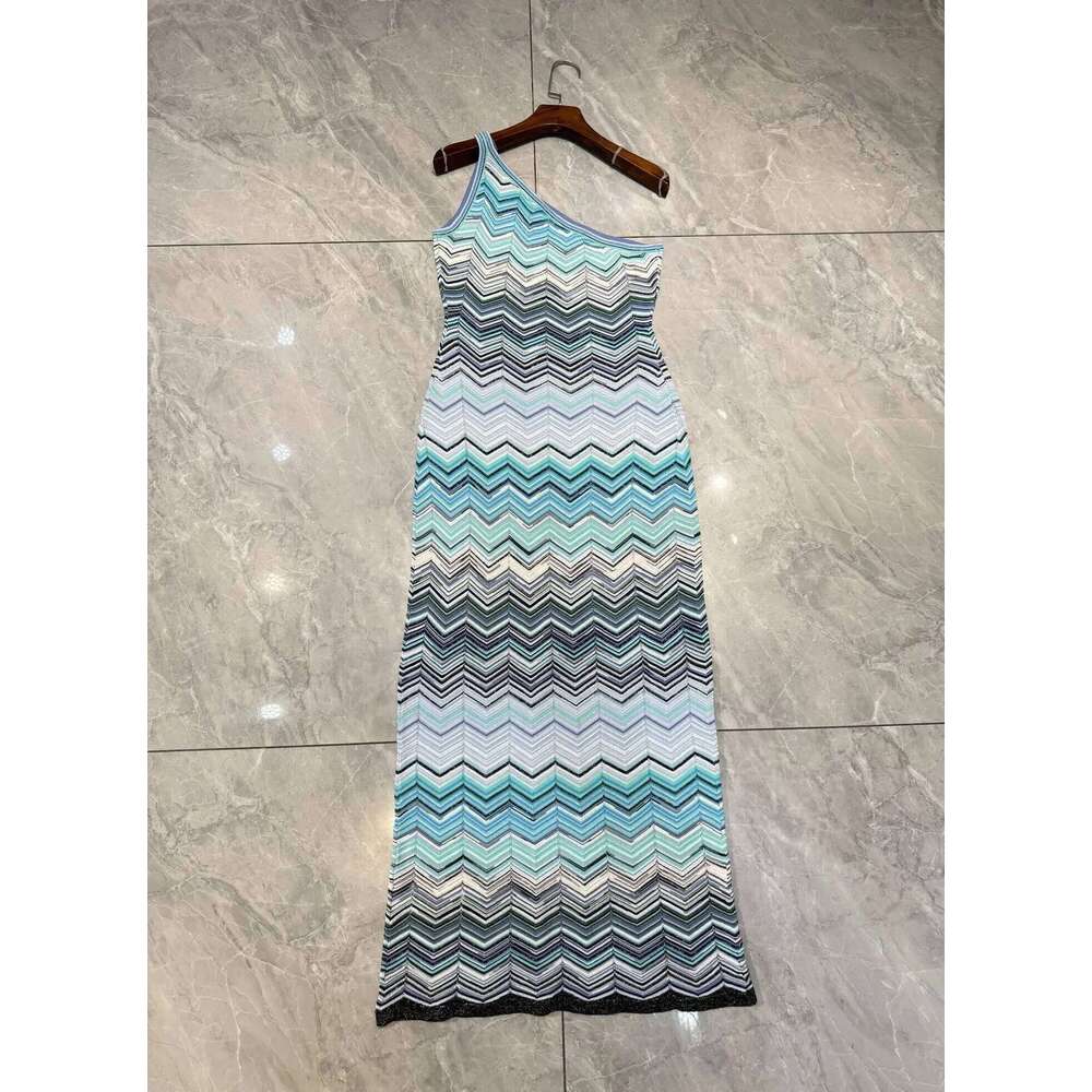 Women One Shoulder Zigzag Metallic Sleeveless Slim Long Dress Mdng260330