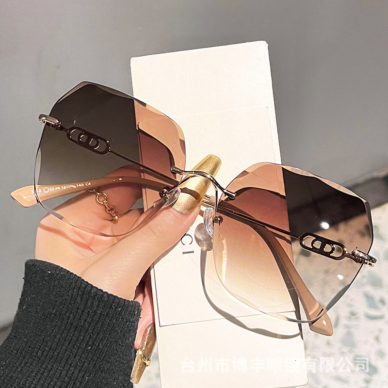 Luxury Brand Designer Sunglasses High-Definition Nylon Light Luxury High-End Frameless Fashion Sunglasses For Women, Beauty-Enhancing Glasses, Driving