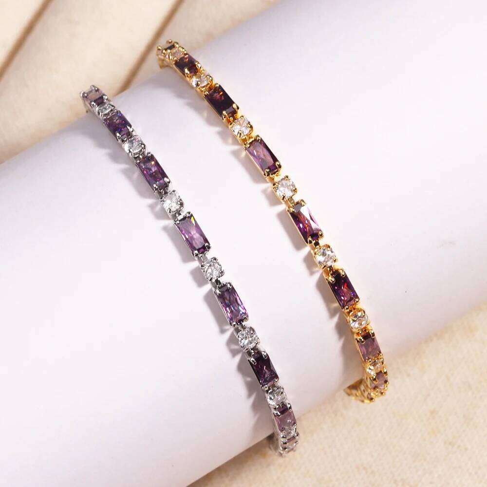 Jewelry Bracelets Purple Zircons Fashion CZ Charm Shiny Luxury Silver Color Crystal Tennis Bracelets For Women Party Wedding Jewelry Birthday Gift Vis