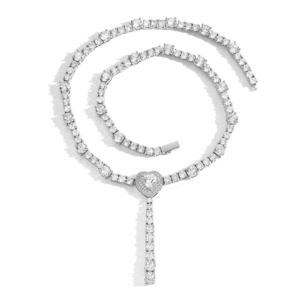 Hip-Hop Heart-Shaped Tennis Chain With Micro-Inlaid Zircon, Simple High-End, Light Luxury, Trendy Necklace For Both Men And Women
