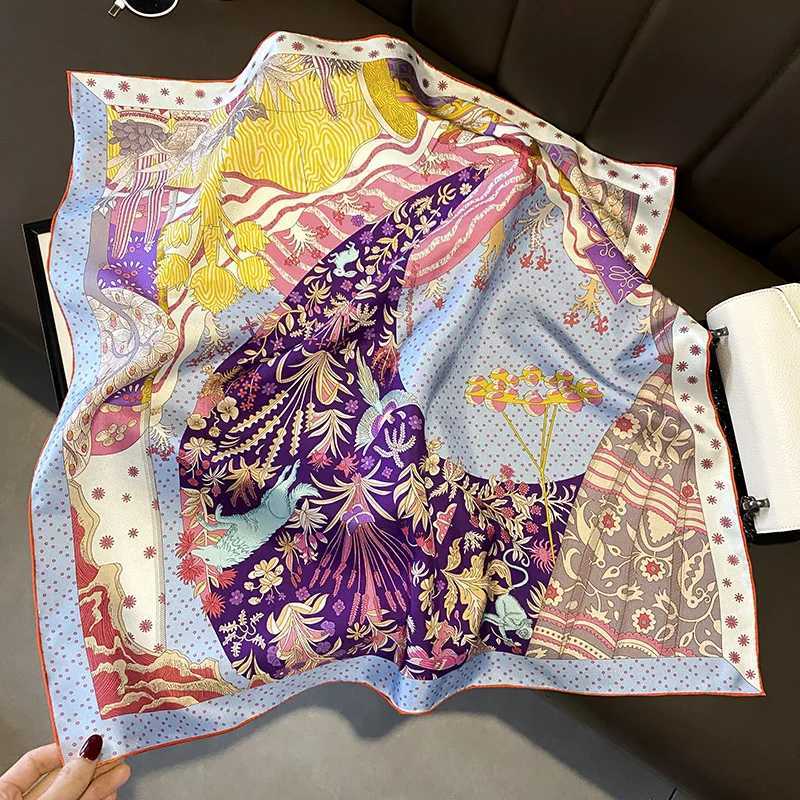 Luxury Floral Print Square Scarf Wen Soft Satin Kerchief Hairband Hijab band Foard Bag Ribbon Neck Ties X260328