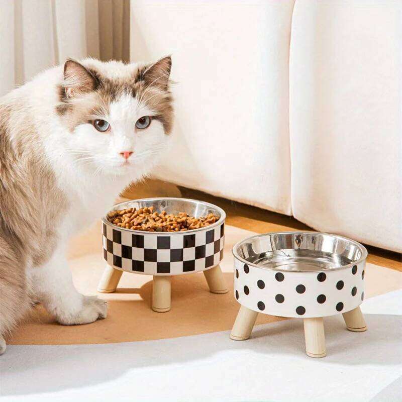Elevated High Neck Pet Bowl Stand - Ergonomic Cat Dog Food & Water Feeder, Raised Dish for Comfortable Feeding 26W0330