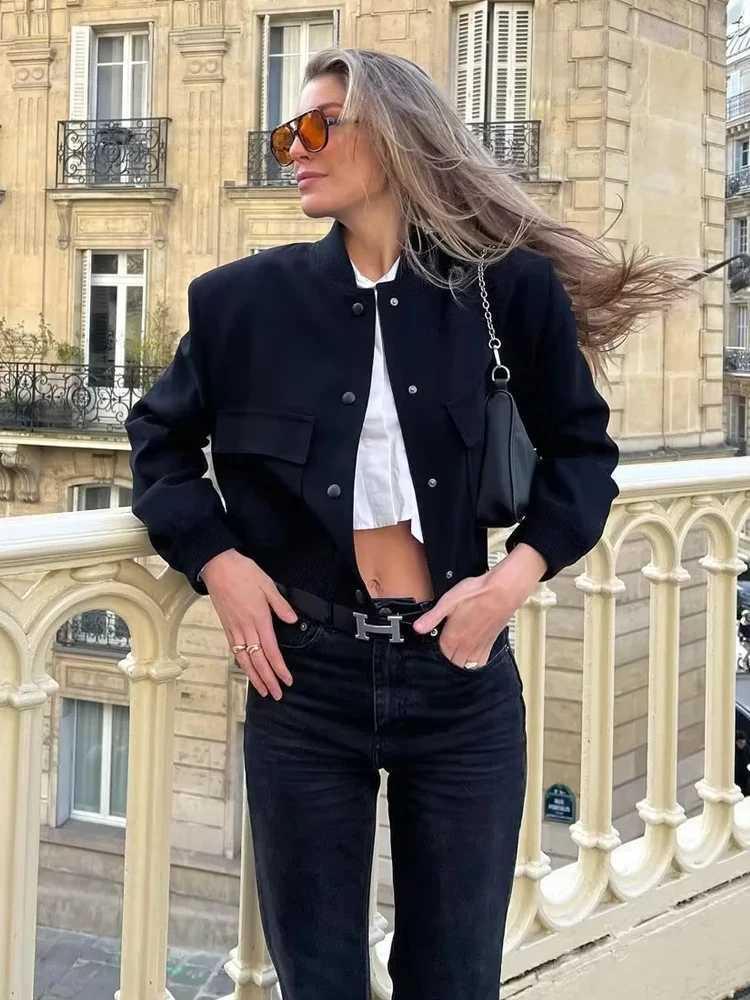 MUJER 2025 Woman Bomber Jacket White Autumn Winter Button Cropped Jackets for Women Fashion Long Sleeve Women Coats OuterwearsT260328