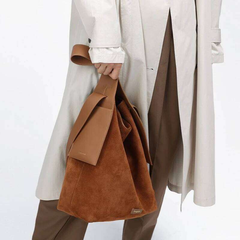 New High End Retro Suede Bucket Tote Bag Single Shoulder Crossbody Bag