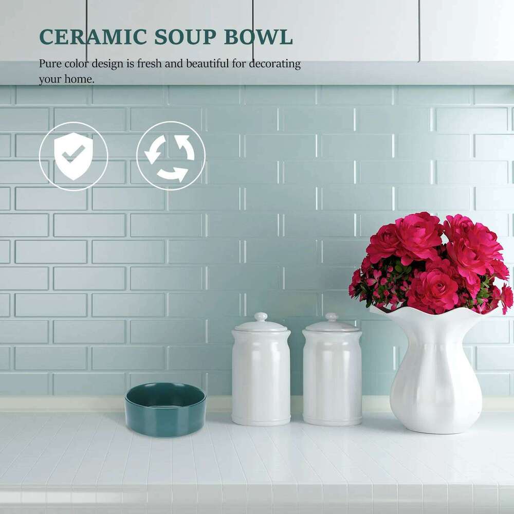 1Pcs Ceramic Dog Green Puppy Feeding Bowl Water Container for Cats Soup Noodle Dish Easy Clean Heat Resistant Stackable 26W0330