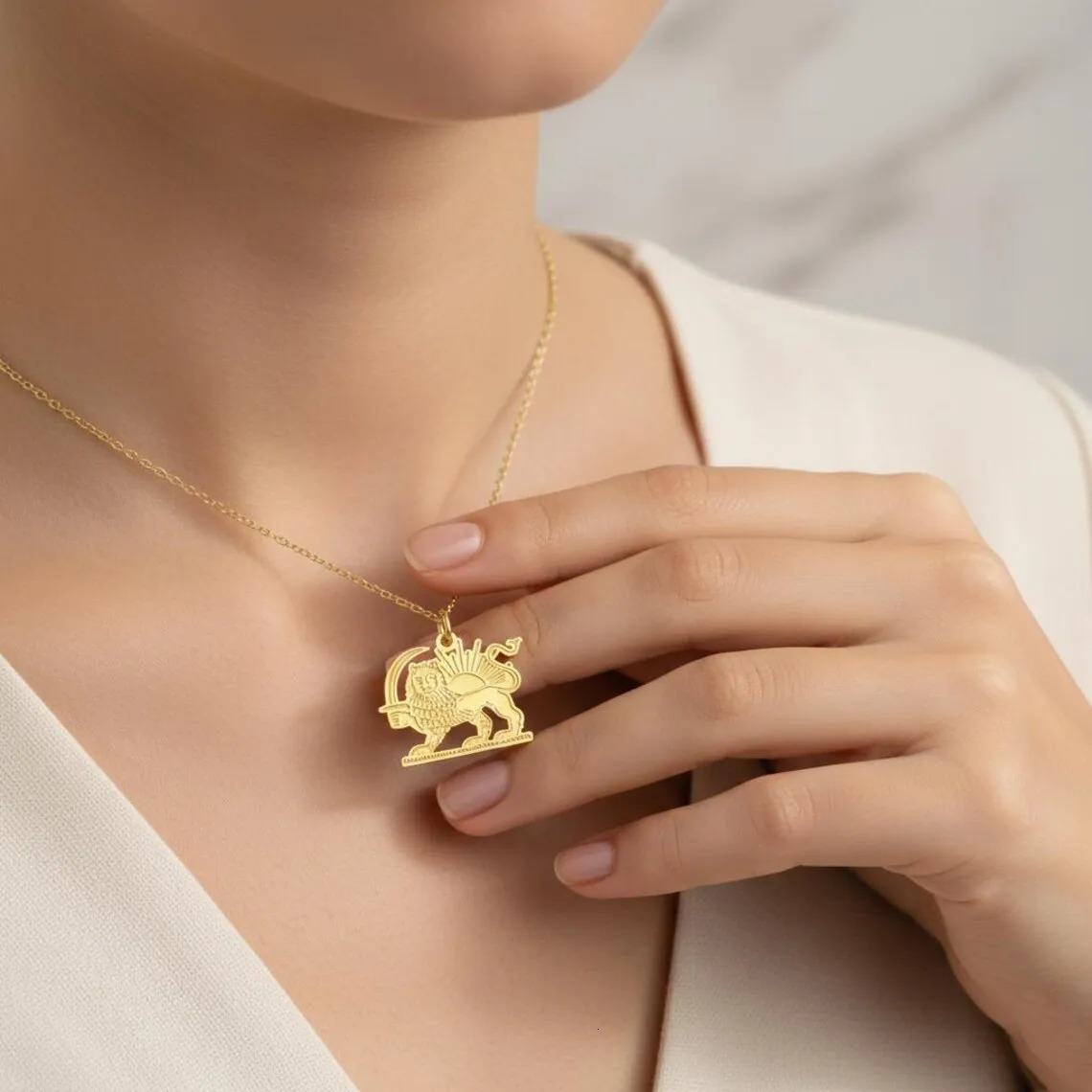 Teamer Iran Persian Lion And Sun Pendant Necklace Stainless Steel Gold Color Iranian Ethnic Jewelry For Women Man 2026 260327