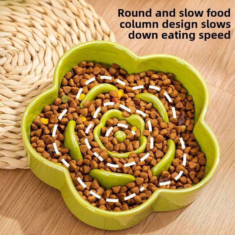 Ceramic Slow Anti-choking Medium and Large Dog Food Basin Cat Bowl with Wooden Frame Pet Feeding Supplies With 26W0330