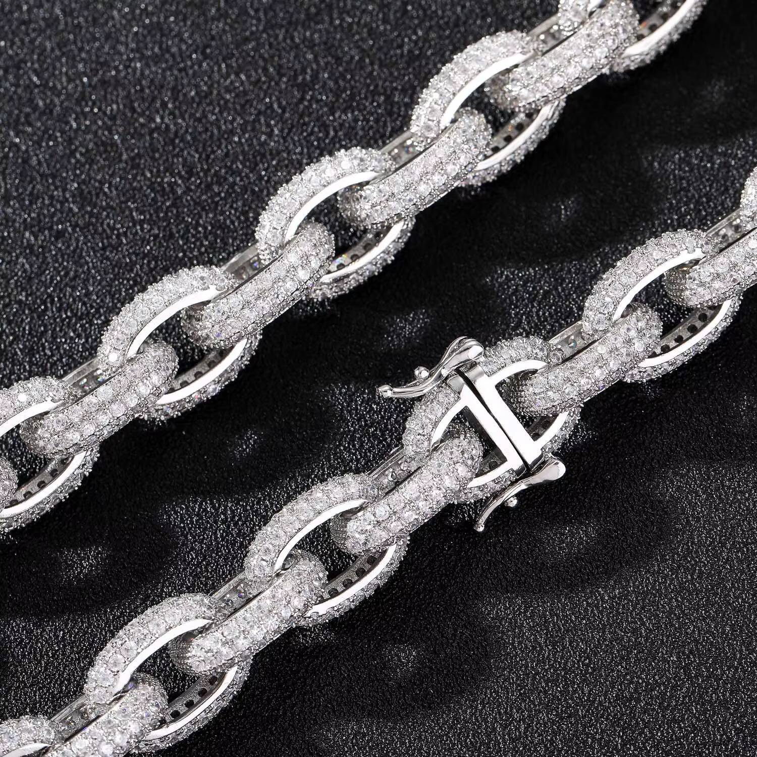 European Hip Hop Bracelet Chain 13mm Inlaid Moissanite Cross Mens Domineering Personalized Cross-Border Sold Jewelry
