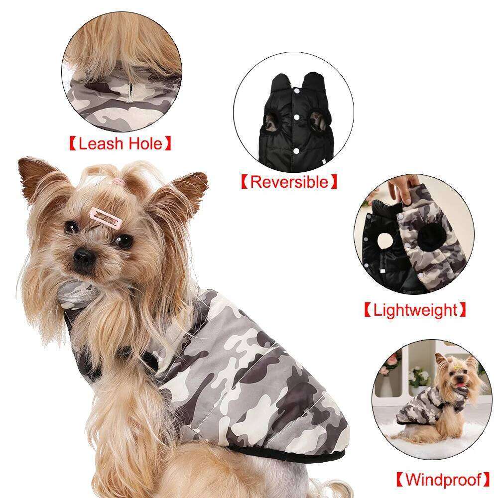 Reversible Dog Clothes For Small Medium Dogs Cats Winter Warm Puppy Lightweight Coat Vest Chihuahua French Bulldog Pet Clothing