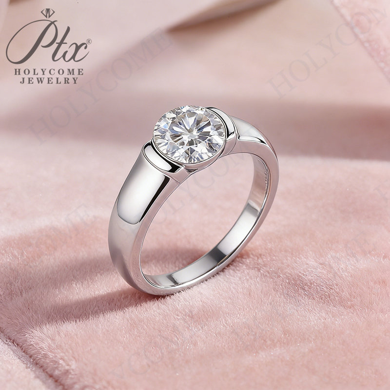 2CT Moissanite Ring Men 925 Sterling Silver 18K Gold Plated Half Bezel Setting D Color VVS1 Wedding Gift Comes with GRA Certificate