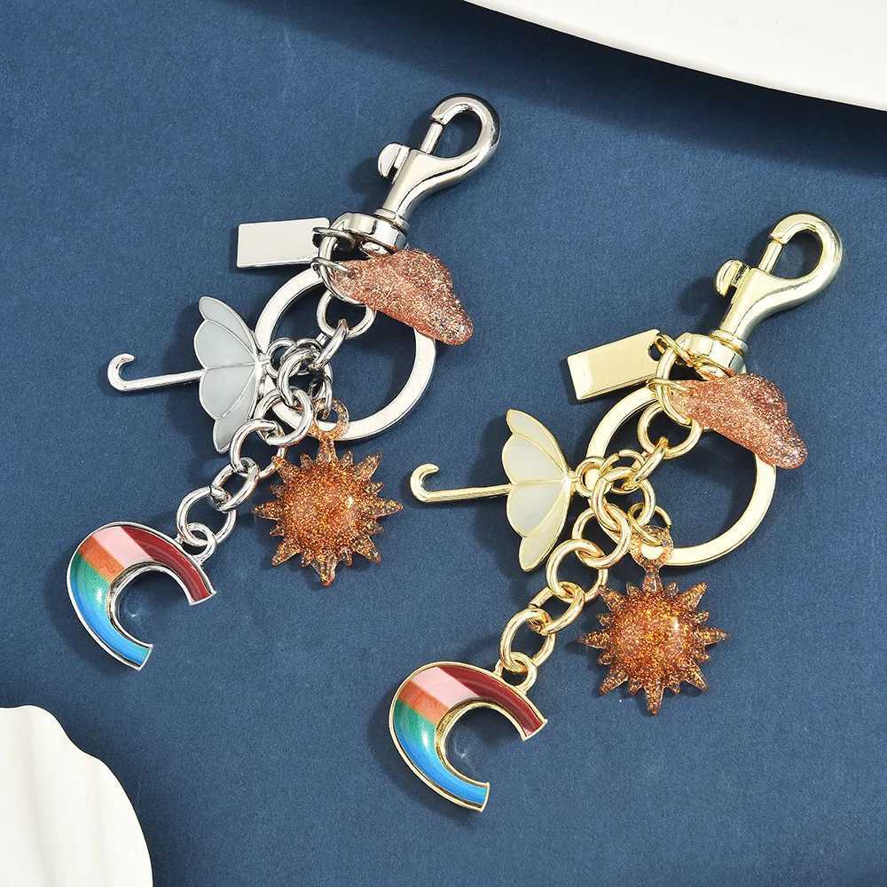 Creative Car Keychain Sun Umbrella Rainbow Letter Bag Decoration Fashionable and Trendy Pendant Z260330