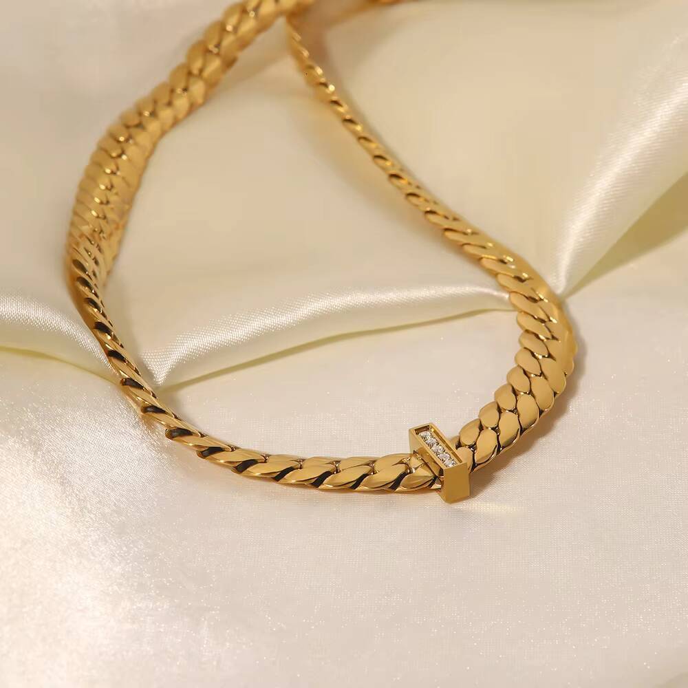18K Gold Plated Titanium Stainless Steel Waterproof Jewelry Moissanite Cuban Link Chain Hip Hop Necklace