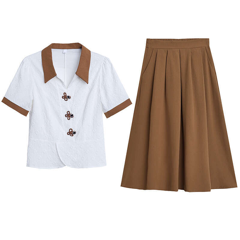 Plus-Size Women's Clothing : Stylish Button-Down Short-Sleeve Top Fashionable Age-Reducing Skirt Set For Middle-Aged Mothers Qipao Hanfu Silk
