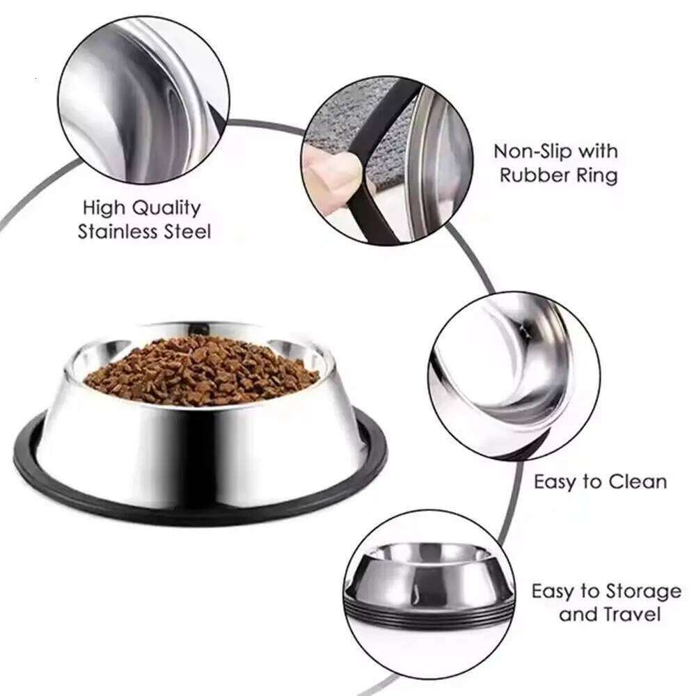 Capacity Steel Pet Feeding Cat and Dog Food Drinking Bowl Feeder Dish for Small Large Dogs Cats 26W0330