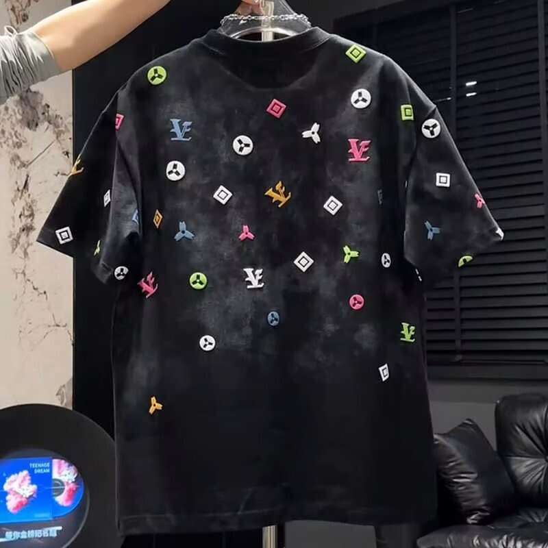 Fashion Tie-Dye High-End Round Neck luxury Summer New Short Light Luxury Trendy Loose T-Shirt Half Sleeve Men