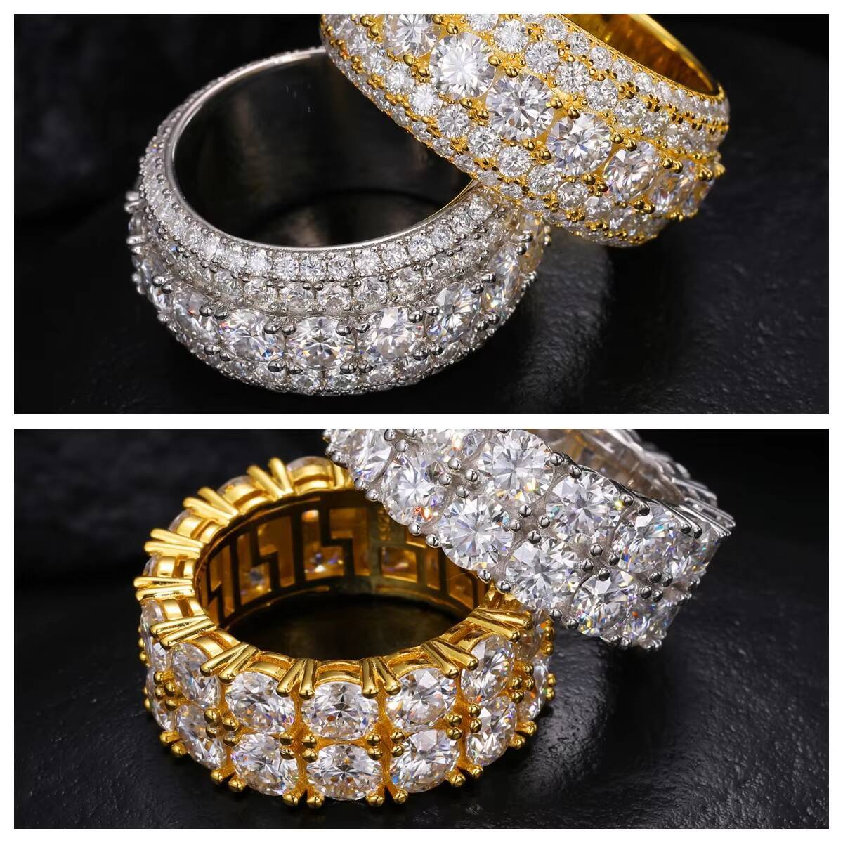 Pass Diamond Tester Punk Style Cuban Link Moissanite Ring 925 Sterling Silver Shiny Fashion Jewelry Rings Moissanite Ring Men