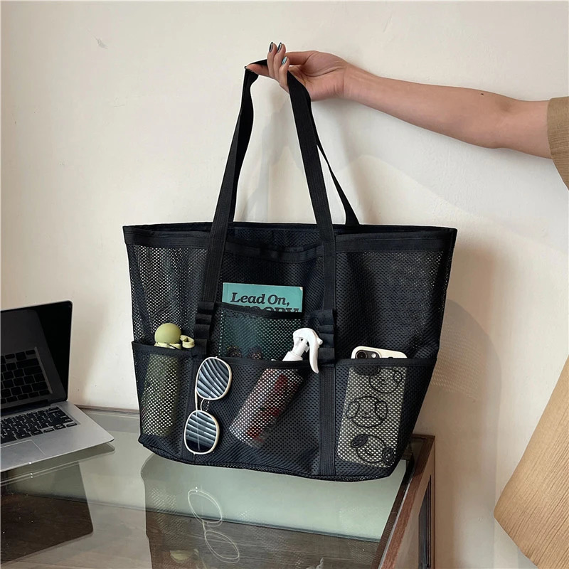 Portable Mesh Beach Bag For Women Makeup Travel Storage Wash Bag Summer Travel Swimming Bath Bag Organizer Shopper 260316