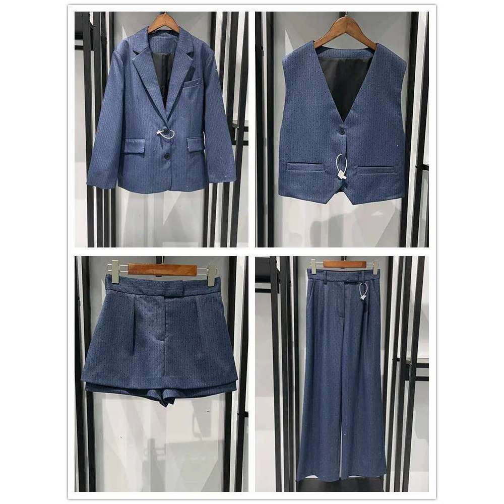 Diamond Embellished Women's Stripes Clothing Single-Breasted Blazer Coat Sleeveless Vest Outwear , Shorts Skirt Or Suit Pants Mdng260330