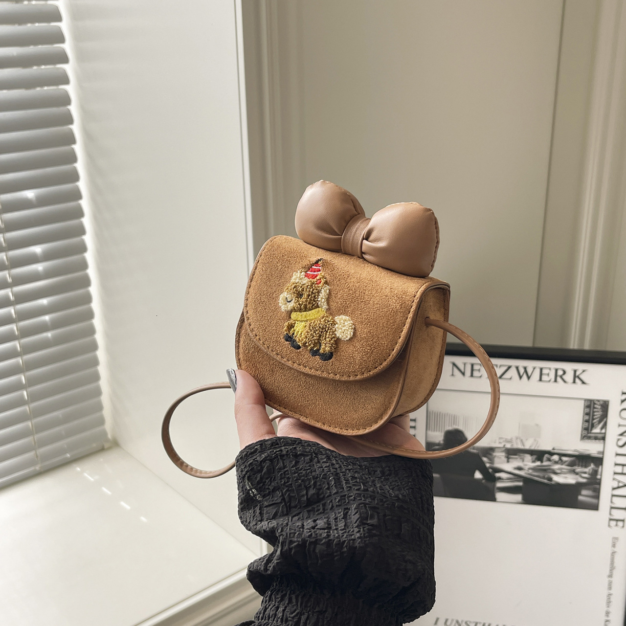 Free Shipping High Value Cute Mini Crossbody Bag for Women Bow Decor Cartoon Pony Embroidered Small Purse