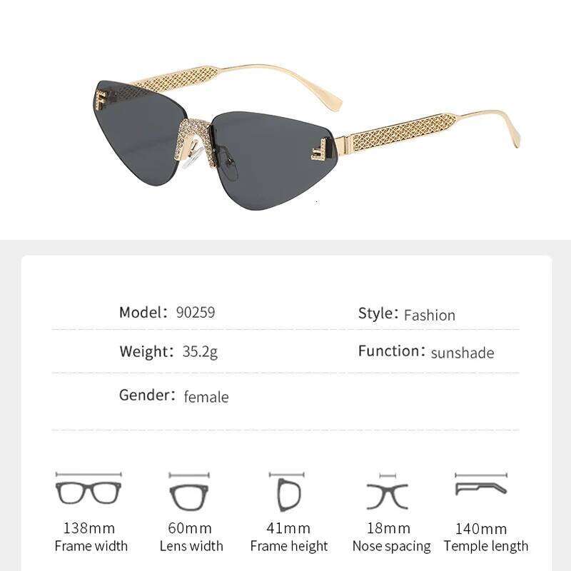 New Fashion Frameless For Women With Hollow Metal Sunglasses Cat Glasses 90259 26Y0330