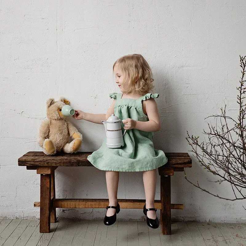 Children Girls Linen Dress 2026 Summer New Literary Petal Sleeves Loose Baby Girl Strap Princess Dresses TZ04T260330