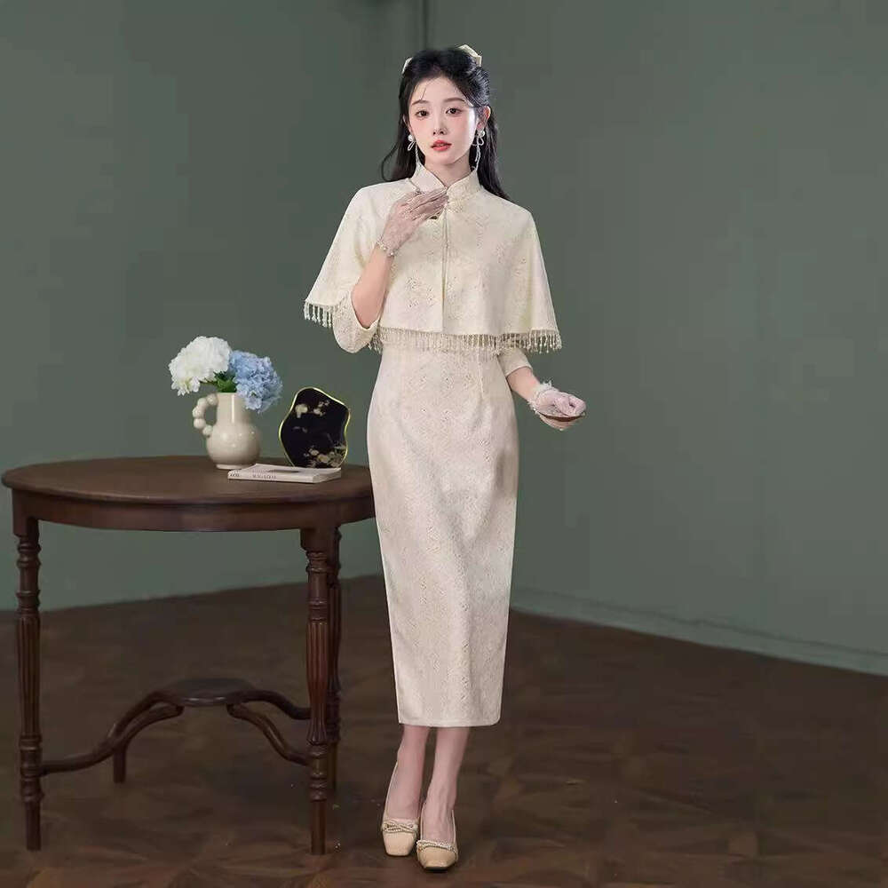 Autumn New Improved Cheongsam, Daily Wear, Traditional Chinese Style, Slim Fit, Elegant White Two-Piece Set, Young Style Cheongsam For Women Qipao Han