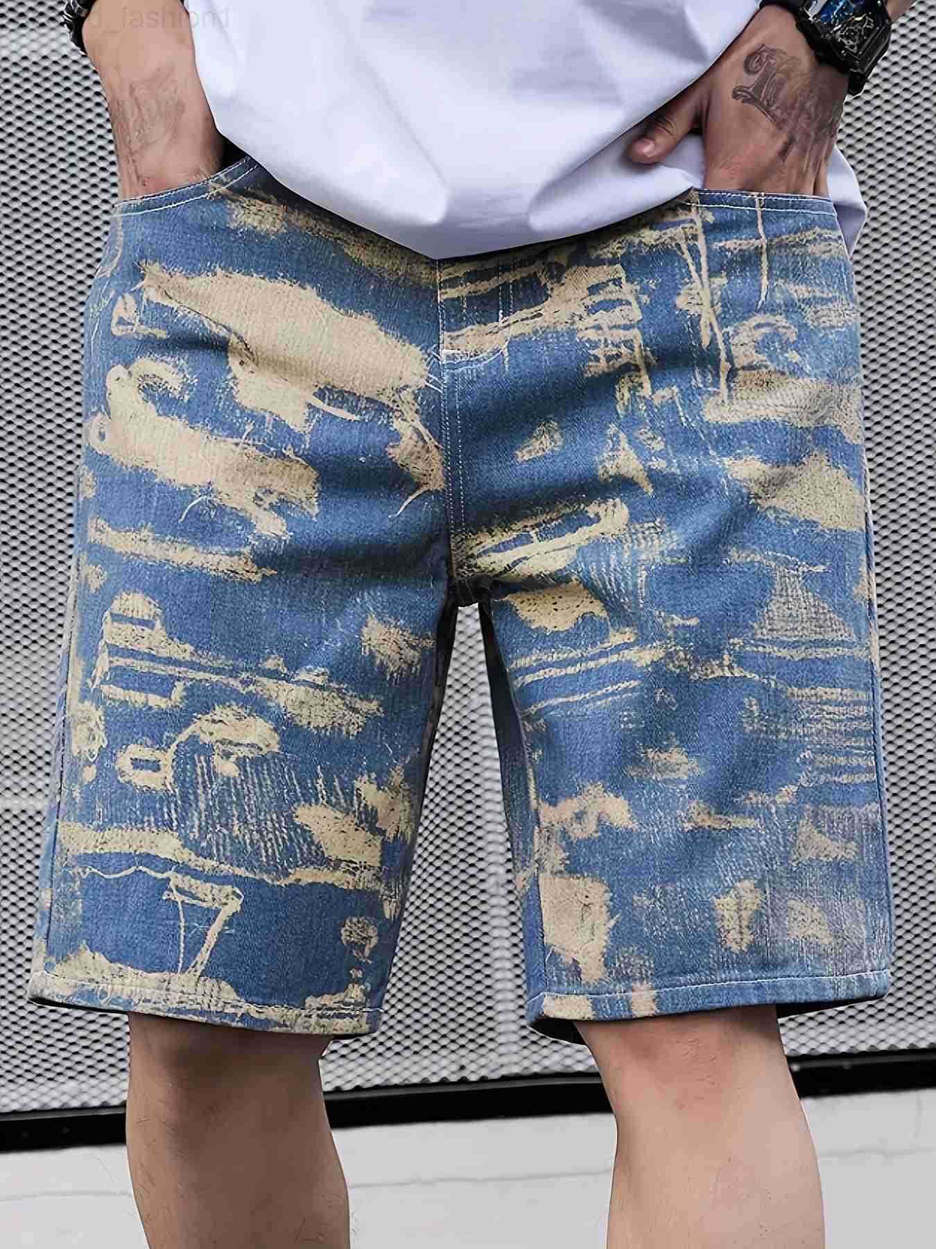 Mens camouflage printed denim shorts H260330