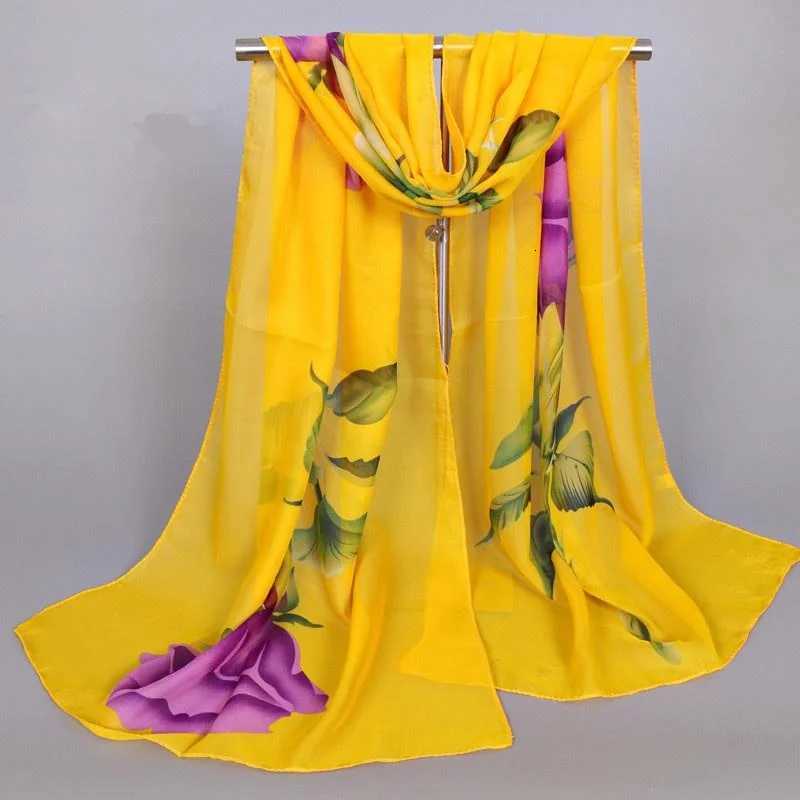 1Pc New Fashion Chiffon Silk Hijab Wens Long Soft Rose Flower Print Scarves Foard Wen Shawls X260328