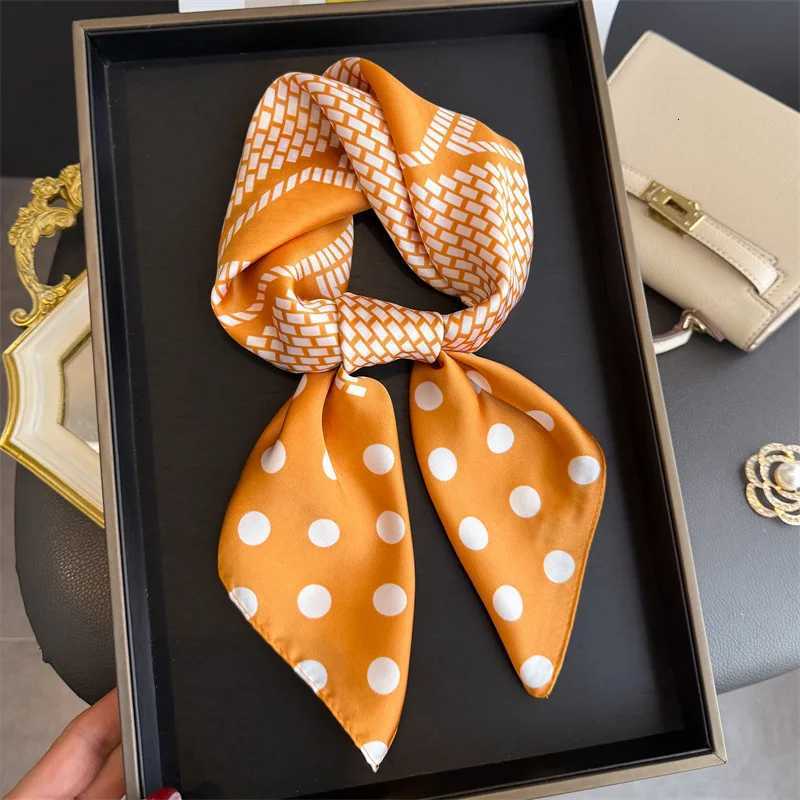 7070cm Womens Square Silk Scarf Soft Satin Polka Dot Wrap Foulard Lady Neckerchief Bandannas Hair Skinny Tie Hijab Shawls Z260330