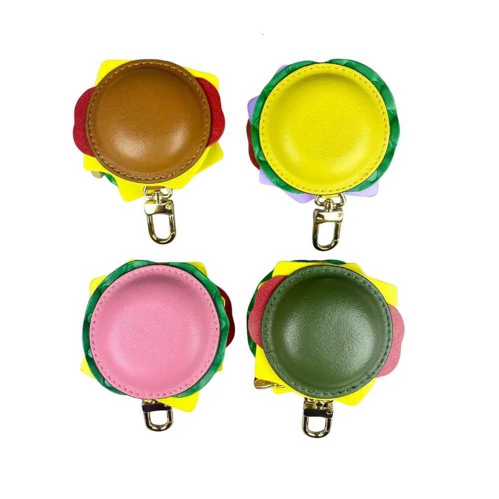Hamburger Real Leather Coin Purse Earphone Case - Handmade Premium Leather Keychain with Metal Clip for Bag Charm-Ideal Gift Z260330