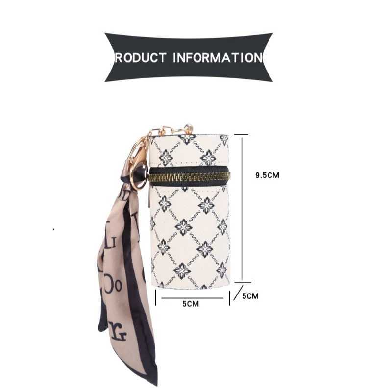 Scarf Pattern Lipstick Keychain Mini PU Leather Holder with Keyring Monogram Print Bag Charm for Women Cute Cosmetic Pendant Z260330