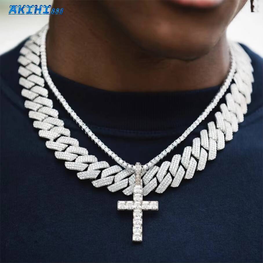 2026Ready to Ship S925 Silver Pendant with 2mm to 5mm Moissanite White Cross Pendant