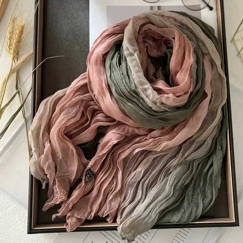 WenS Bohen Gradient Blue Scarf Lightweight Soft Breathable Ruffled Shawl Perfect for Beach Vacations Casual Outings X260328