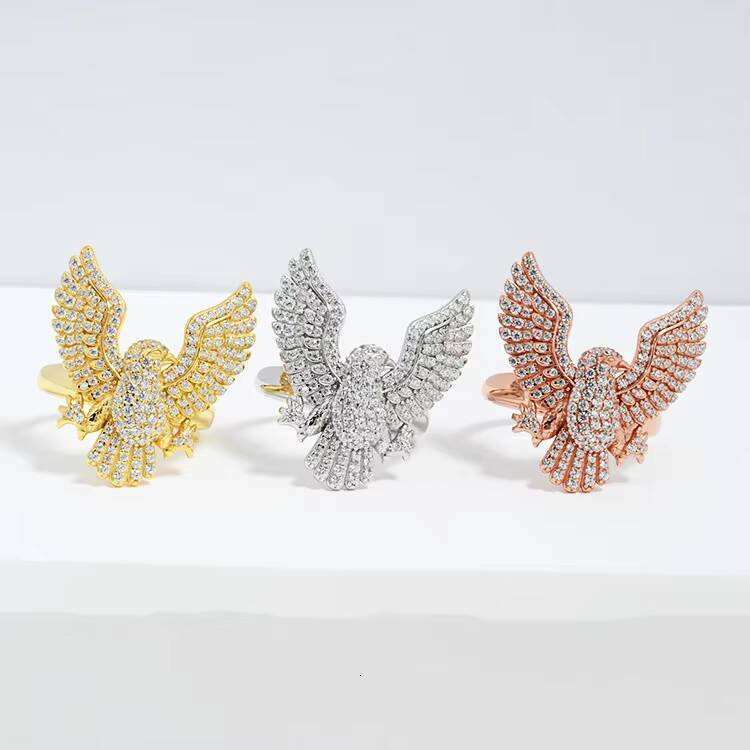 Trendy Hip Hop S925 Sterling Silver Electroplating Gold Pave Setting VVS GRA Moissanite Jewelry Mens Eagle Ring
