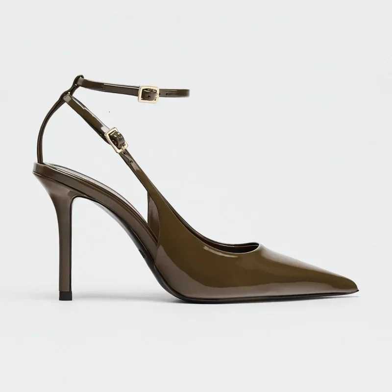 Sexy Pointed Toe Ankle Straps Buckle Women Pumps Patent Leather Slingbacks High Heels Elegant Party Shoe Stiletto Heeled Sandals Z260330