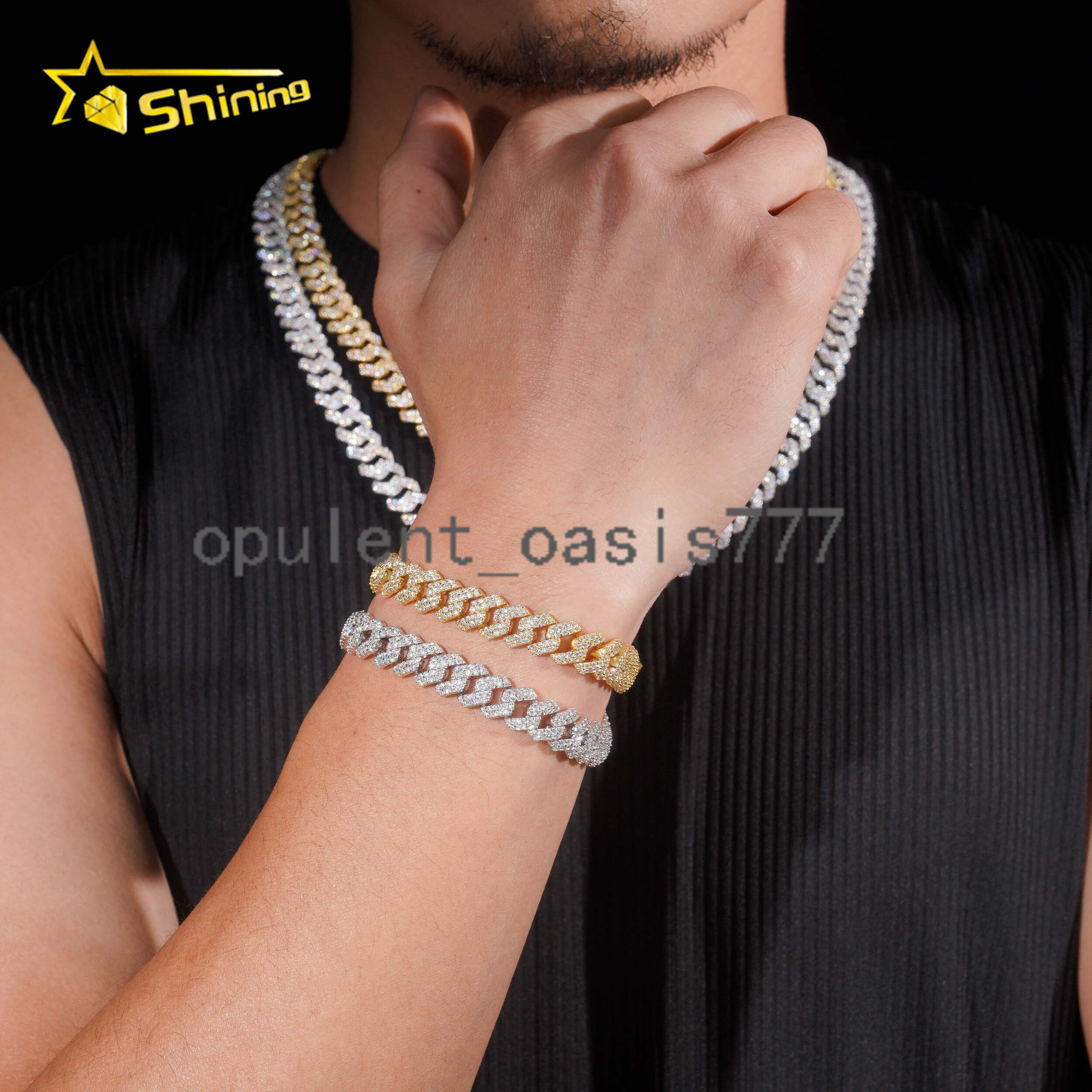 Promotion Hot Selling Hip Hop Jewelry 10mm Solid 925 Sterling Silver Men Necklace Iced Out VVS Moissanite Cuban Link Chain