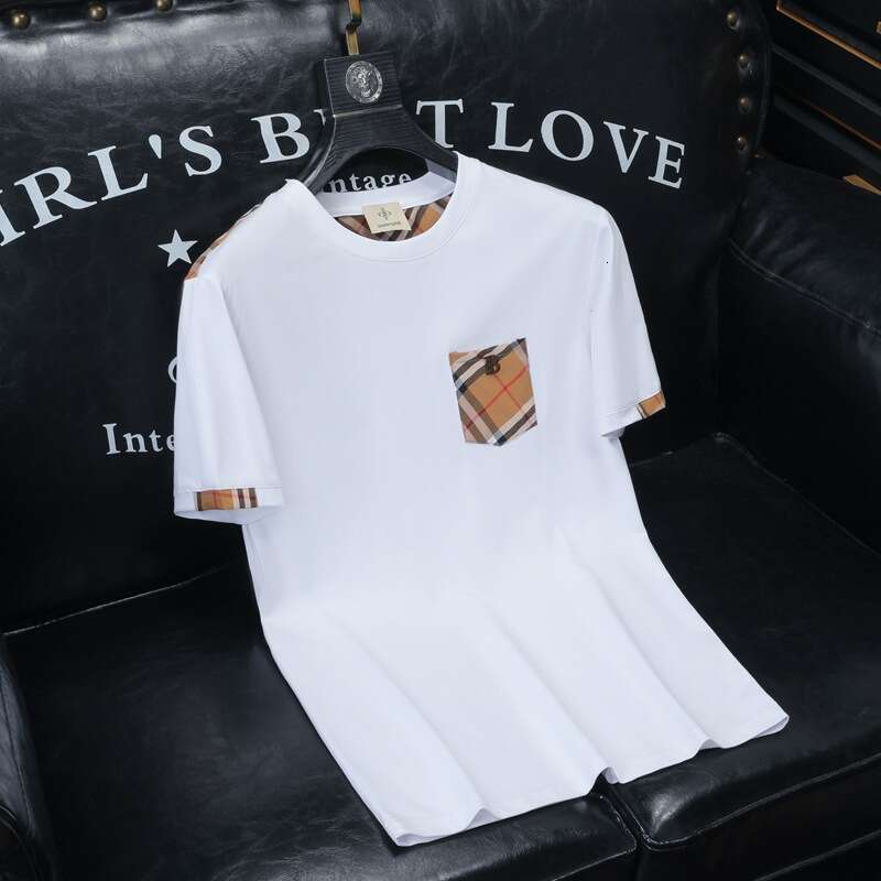 luxury Summer New Trendy Brand Printed Short T-Shirt for Men, Round Neck Fashionable Mercerized Cotton Slim Fit Half Sleeve Base Shirt