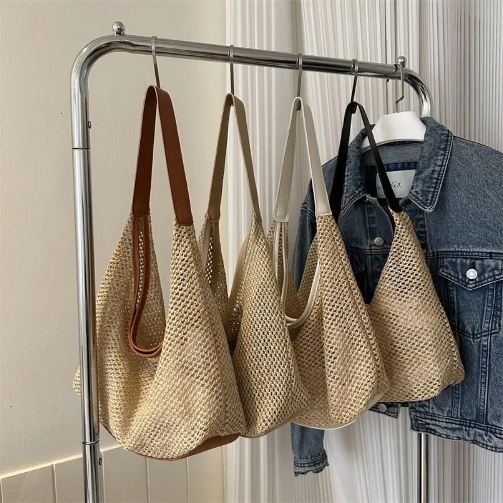 Purses Woven Bag Casual Bucket Bag Straw Underarm Bag Large Capacity Solid Color Shoulder Bag Women260316