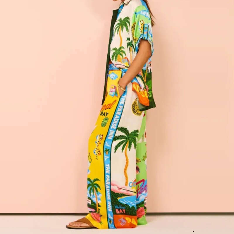2026 Spring New Collection: Cross-Border European and American Foreign Trade Women's Clothing, Fashionable Casual Printed Color-Block Pocket Pant
