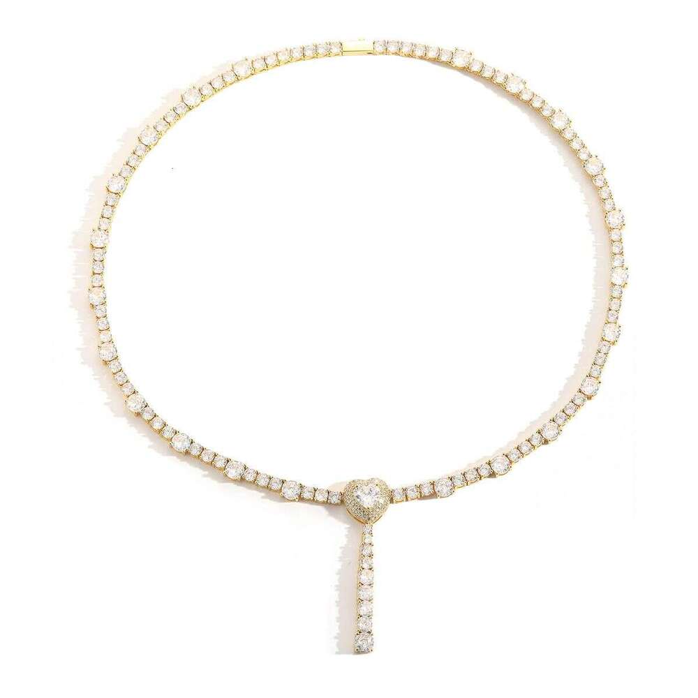 Hip-Hop Heart-Shaped Tennis Chain With Micro-Inlaid Zircon, Simple High-End, Light Luxury, Trendy Necklace For Both Men And Women