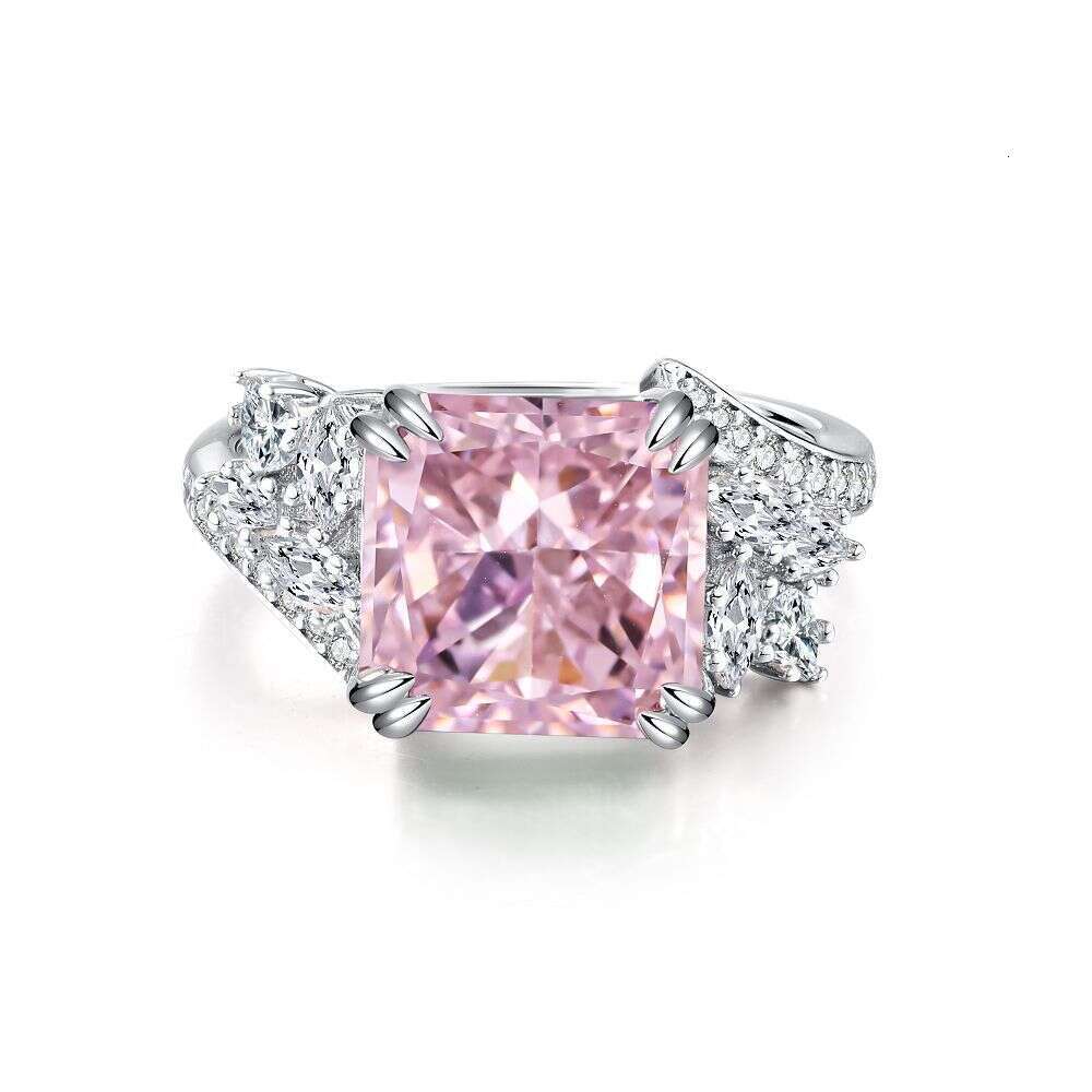Ring Fashion Flower Shaped Zircon Ring Designer Pure Silver Emerald Ring For Women High Carbon Diamond Radiant Ice Cut Zircon Wood Color Style Luxury 